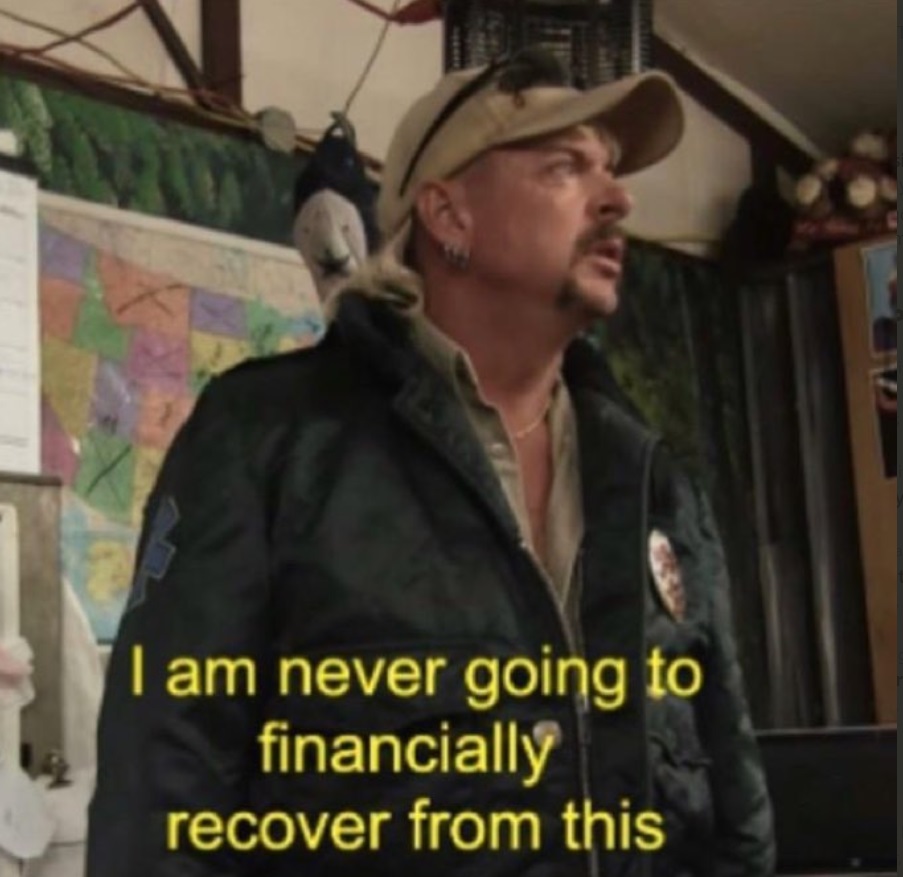 PHOTO Joe Exotic's Face When He Says I'm Never Going To Finanically Recover From This Meme