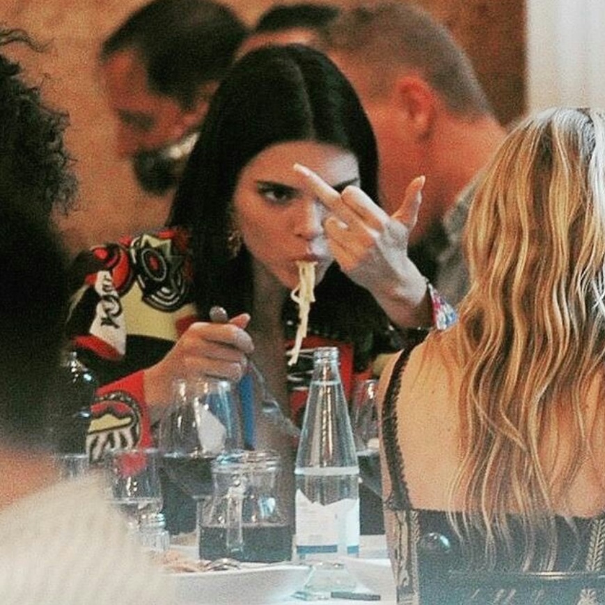 PHOTO Noodles Hanging Out Of Kendall Jenner's Mouth Out At Dinner