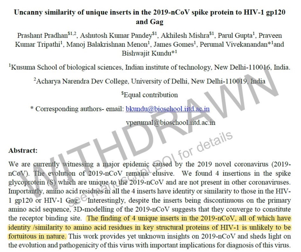 PHOTO Study In India Indicates HIV Proteins Were Inserted Into CoronaVirus