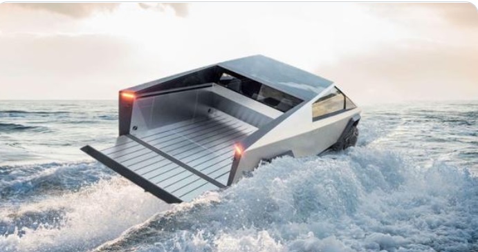 PHOTO Tesla Cybertruck Driving In The Ocean