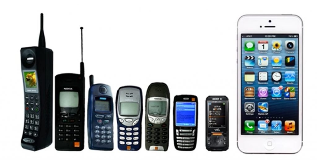 Photo The Evolution Of A Cell Phone From A Brick Phone To An Iphone