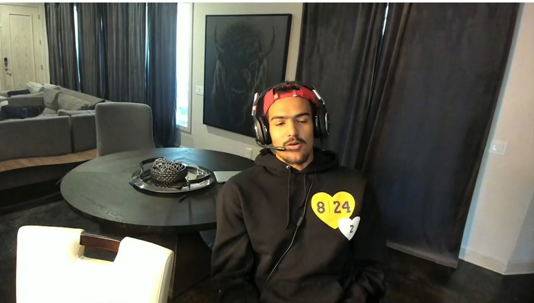 PHOTO Trae Young Wearing Kobe 8 And 24 And 2 Heart Hoodie While Playing In 2K Tournament From His Luxurious Kitchen