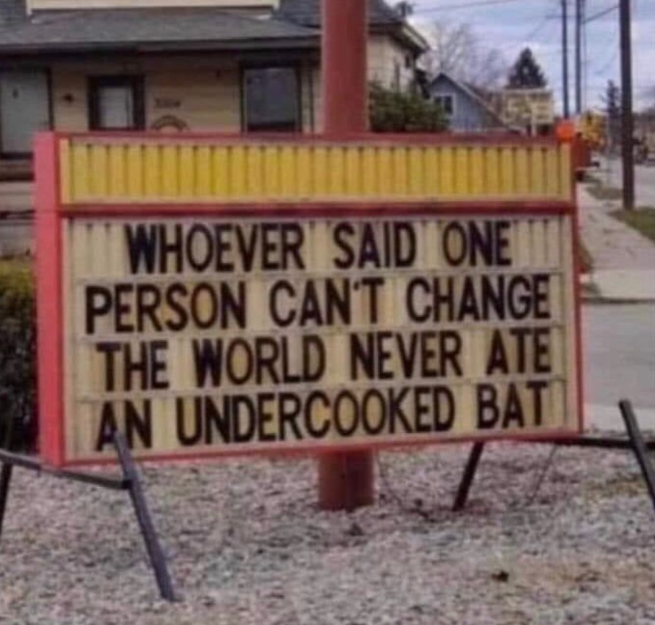 PHOTO Whoever Said One Person Can't Change The World Never Ate An Undercooked Bat