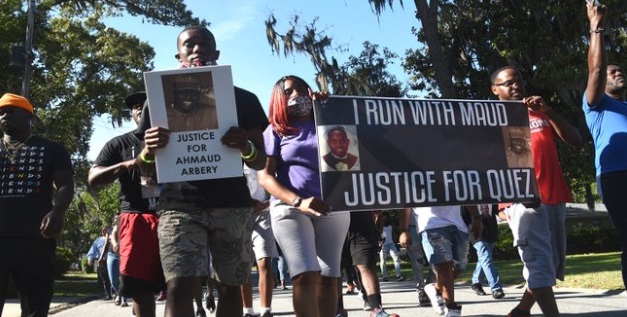 PHOTO Ahmaud Aubrey Protesters Holding Justice For Ahmuad And I Ru With Muad Signs