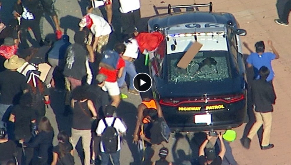 PHOTO California Highway Patrol Car Back Window Knocked Out During George Floyd Protests In Los Angeles