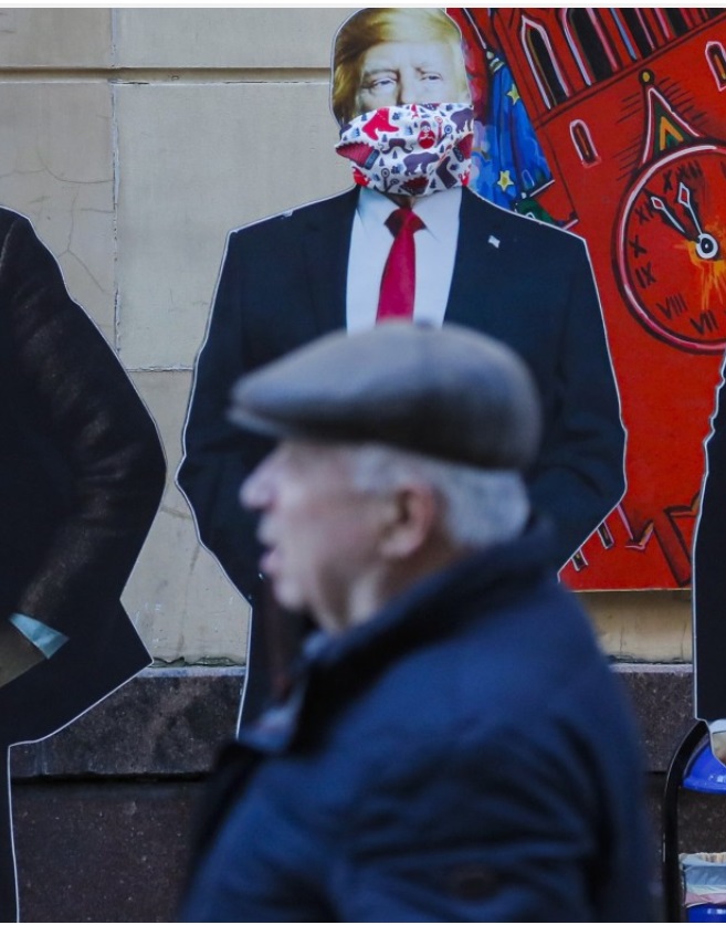 PHOTO Cardboard Cutout Of Donald Trump Wearing A Mask In China