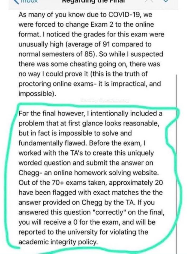 PHOTO College Professor Reports Students Who Used Chegg To Answer Impossible Question To University For Violating Academic Integrity Policy