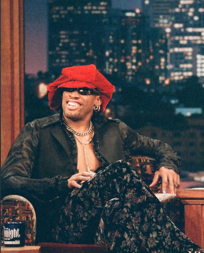 PHOTO Dennis Rodman On Late Night With Hideous Oversized Red Hat