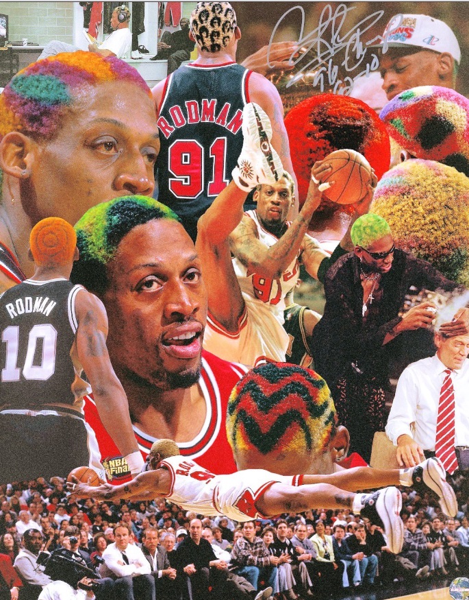 PHOTO Dennis Rodman Signed Photo Of His Many Hair Styles