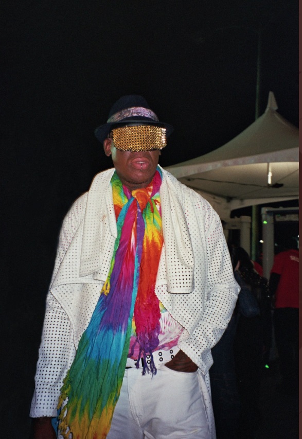 PHOTO Dennis Rodman Went To Rolling Loud Los Angeles 2018 With Gold Facemask Tie Dye Scarf