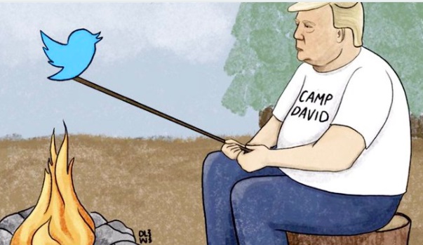 PHOTO Donald Trump Roasting Twitter Bird Marshmellow At Camp David Camp Fire