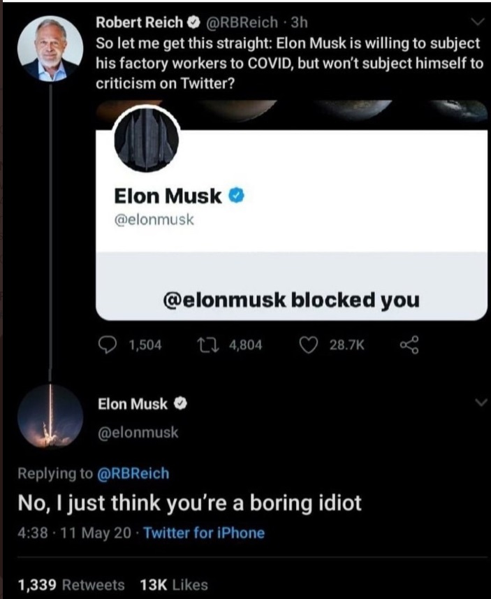 PHOTO Elon Musk Calls Dude Boring Idiot Blocks Him