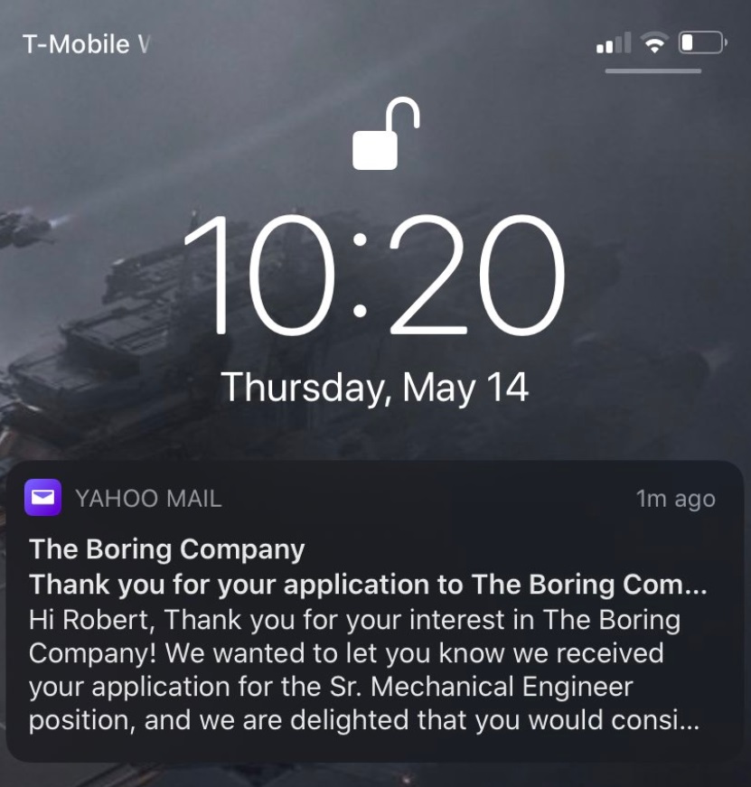 PHOTO Email You Get When You Apply To Elon Musk's Boring Company