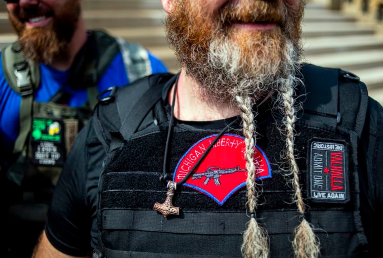 PHOTO Michigan Protesters Wearing Michigan Liberty Militia Patches