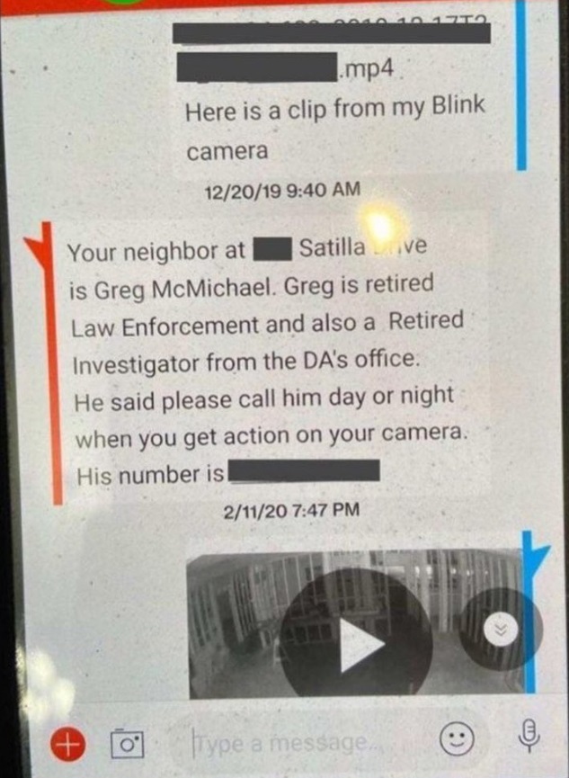 PHOTO Of Text Message From Police To Homeowner Greg McMichael To Contact Him If McMichael’s Cameras Caught Ahmaud Arbery On His Property