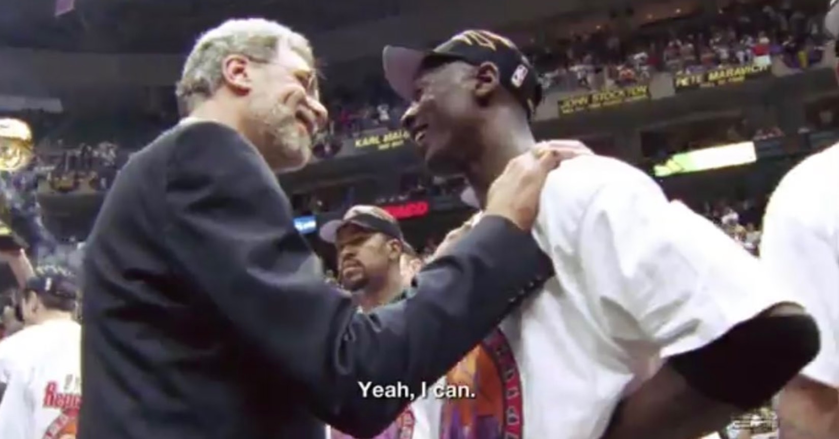 PHOTO Phil Jackson Asking Michael Jordan Can You Believe It MJ Responds Yes I Can I'm Michael Jordan