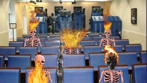 PHOTO Press Room Filled With Fire And Skeletons After Kayleigh McEnany Fact Checks Media