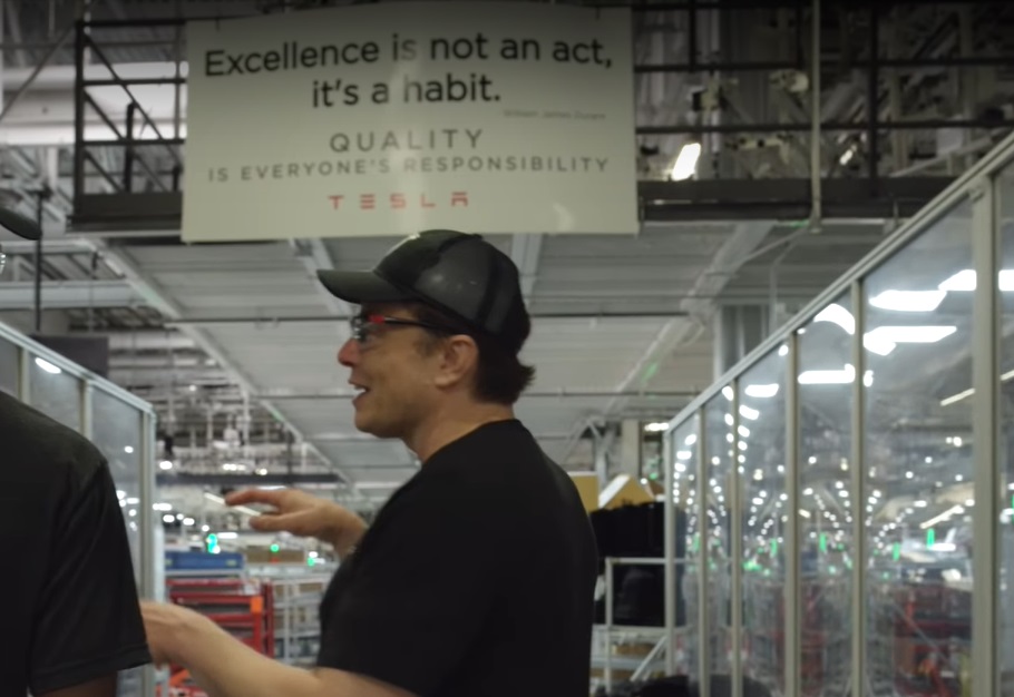 PHOTO Sign In Tesla's Factory That Says Excellence Is Not An Act It's A Habit Quality Is Everyone's Responsibility