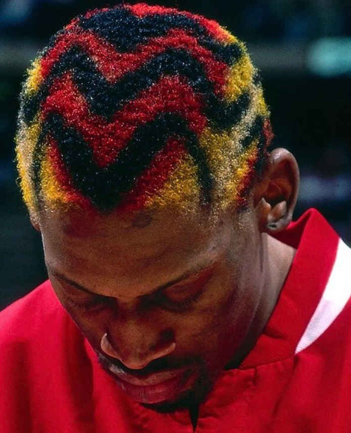 PHOTO Women Does Makeup Like Dennis Rodman's Hair Color For 1998 NBA Playoffs