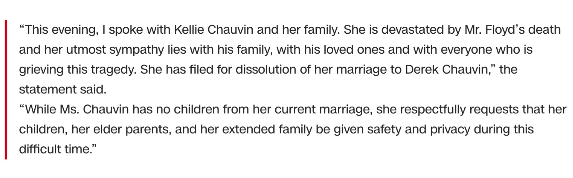 Statement On Derek Chauvin's Wife Filing For Divorce From The Former Minnesota Police Murderer