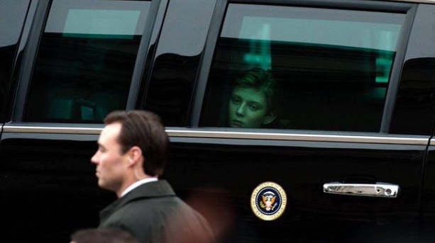 PHOTO Barron Trump Looking Out Window Of Presidential Motorcade Like Please Save Me From This