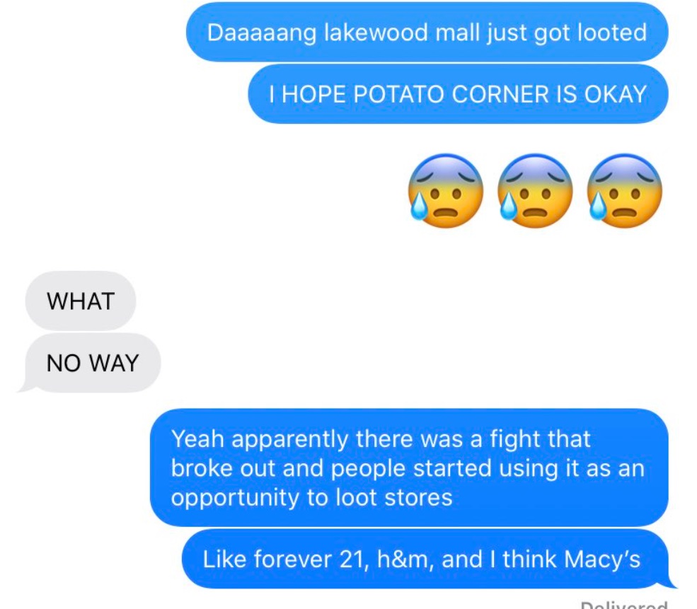 PHOTO Chick Worried About Potato Corner Inside Lakewood Mall After Hearing About Looting