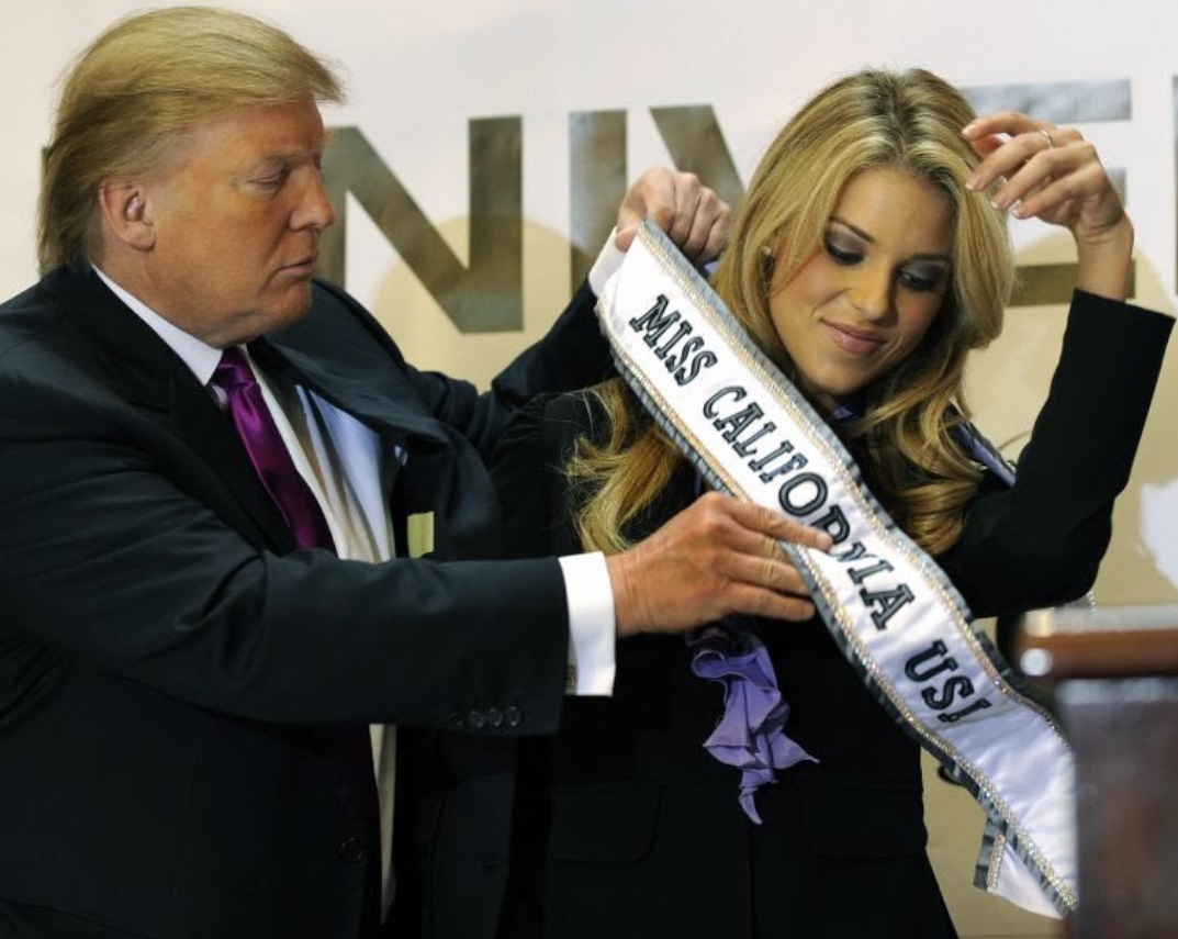 PHOTO Donald Trump Putting Miss California Ribbon On Miss California