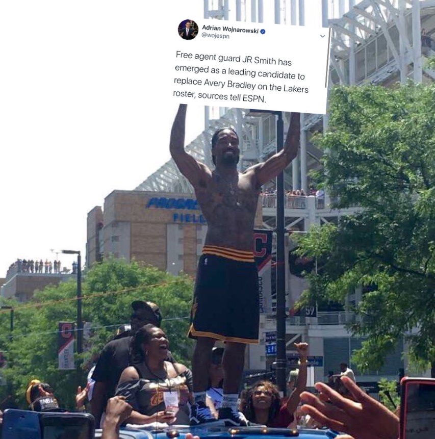 PHOTO JR Smith Holding Woj's Tweet Trying To Get The Lakers Attention To Sign Him