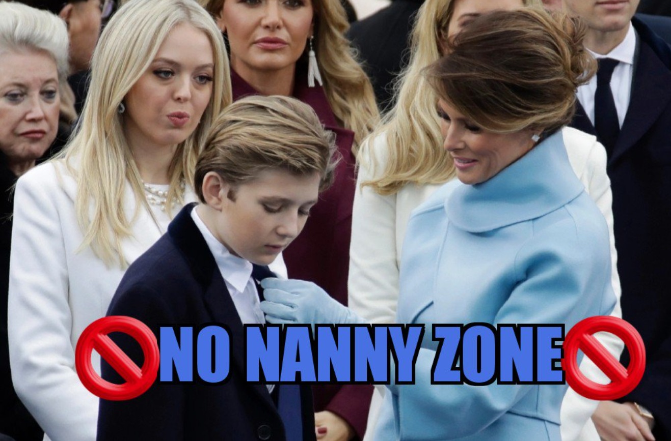 PHOTO No Nanny Zone Melania Trump Fixing Barron Trump's Tie Meme