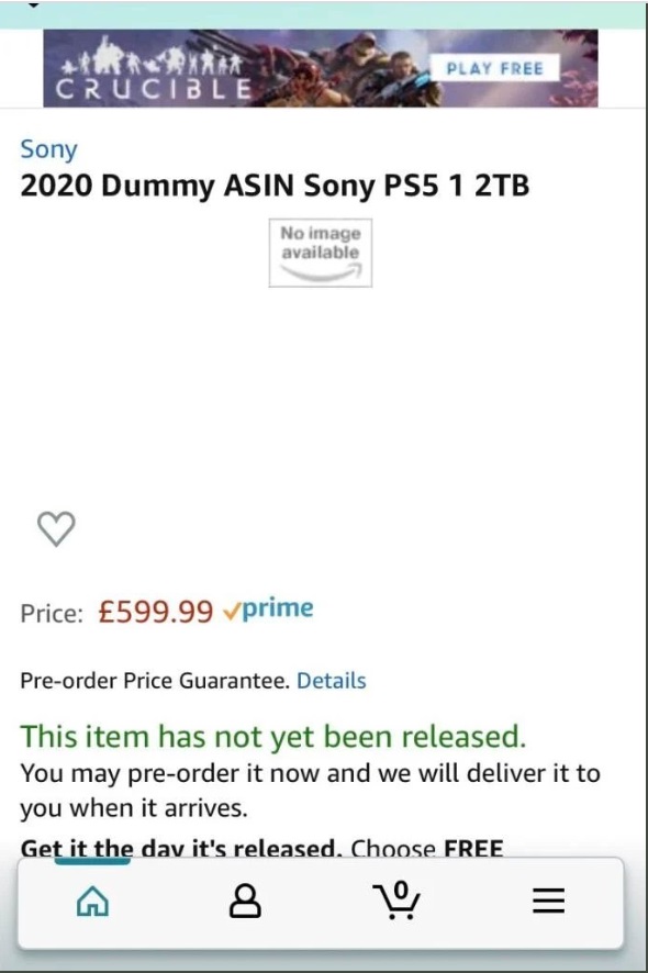 PHOTO PS5 Selling For 599 In The UK