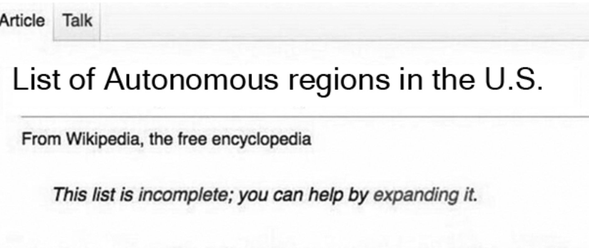 PHOTO Someone Started List Of Autonomous Regions In The US On Wikipedia