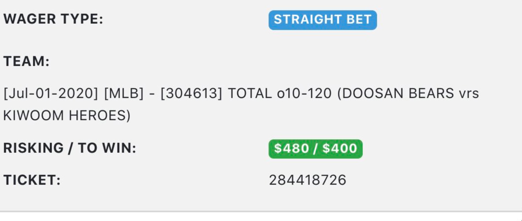 PHOTO American Bet $480 On A Korean Baseball Organization Game