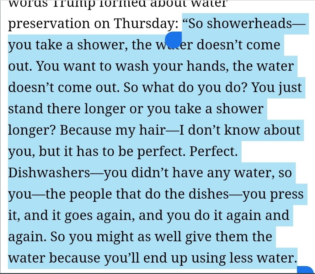 PHOTO Donald Trump Going On A Rant About His Hair Having To Be Perfect When Talking About Water Conservation