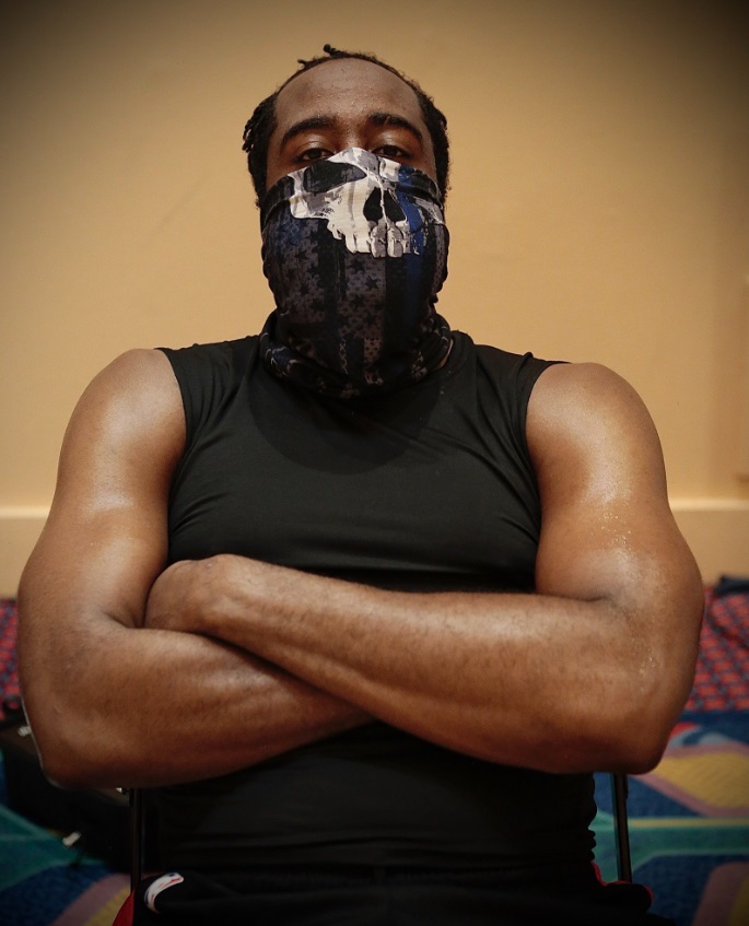 PHOTO James Harden Crossing His Arms Like A Boss Wearing A Blue Line Mask