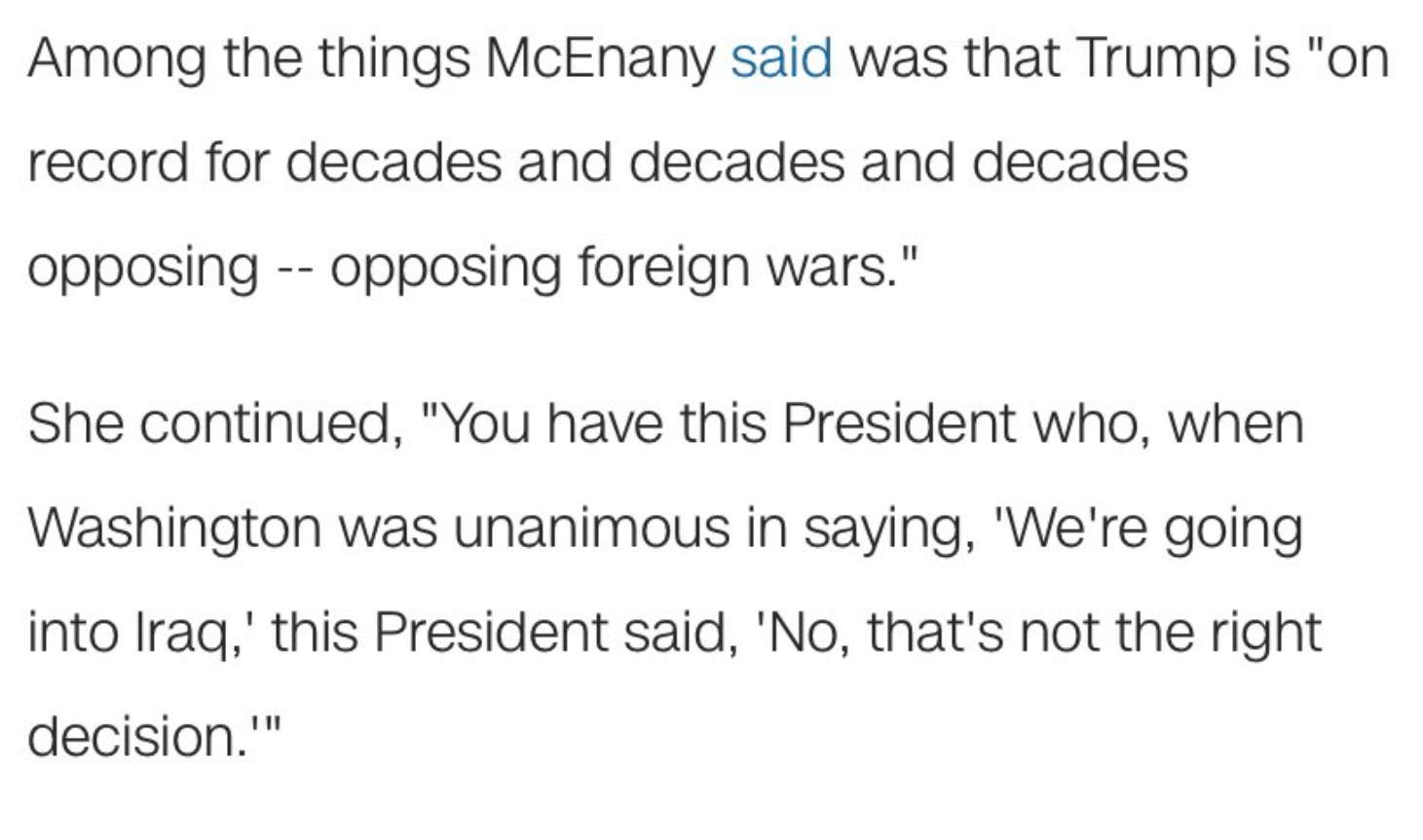 PHOTO Kayleigh McEnany Lied About Trump Opposing The Iraq War