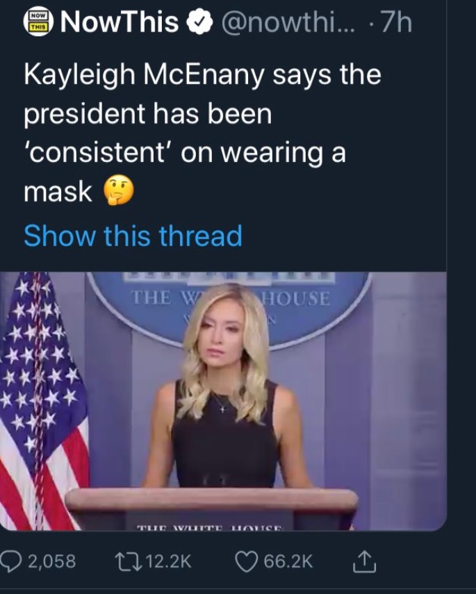 PHOTO Kayleigh McEnany Lies About Donald Trump Wearing A Mask Regularly