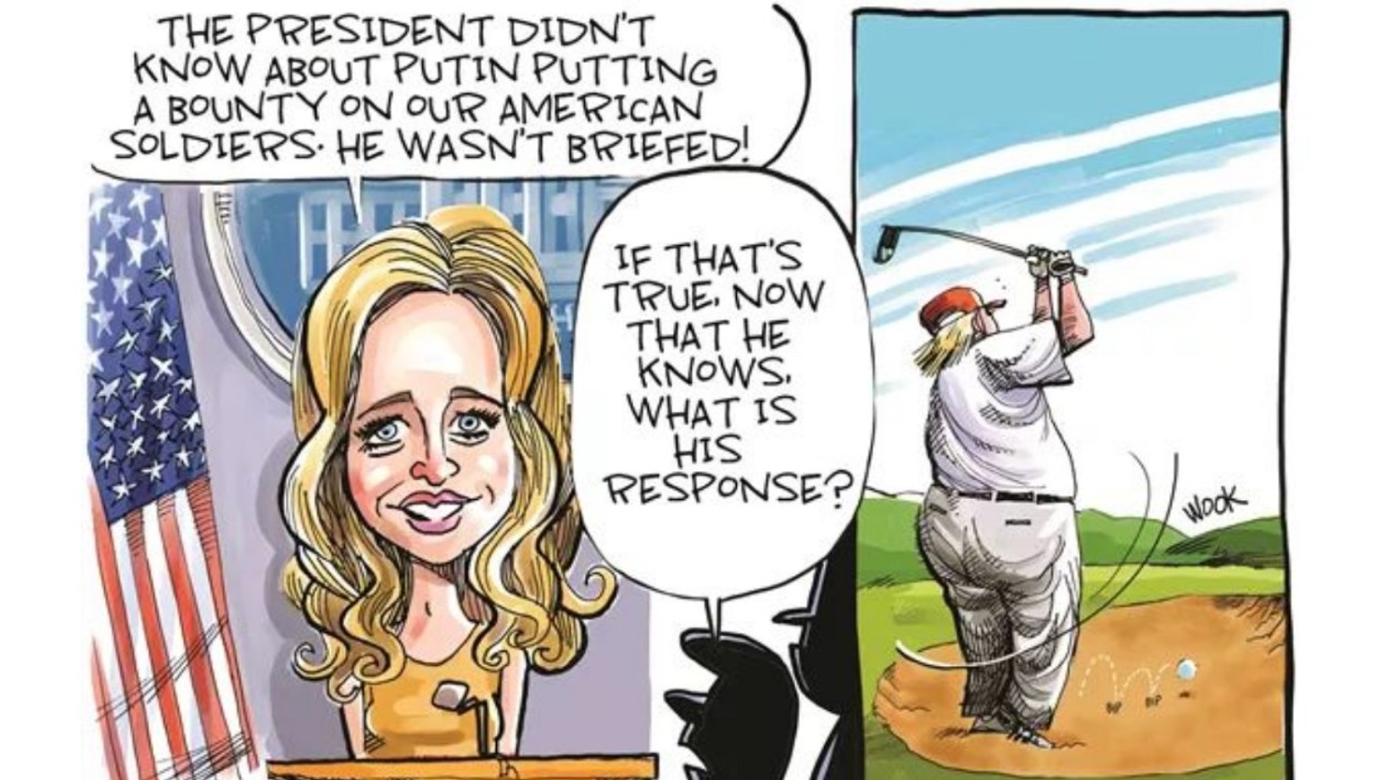 PHOTO Kayleigh McEnany Trump Wasn't Briefed On Russian Bounties Trump Was Playing Golf Instead Meme