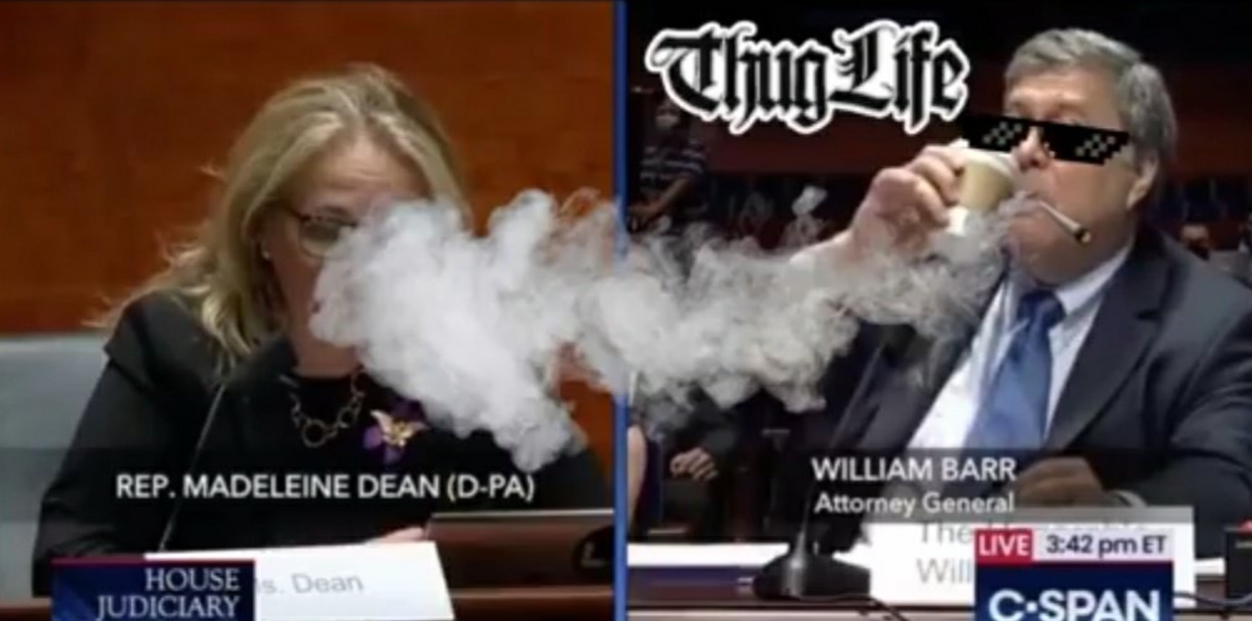 PHOTO William Barr Smoking In The Courtroom