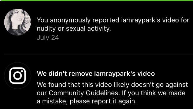 PHOTO Women Reported Ray Park's IG Video And IG Wouldn't Remove It