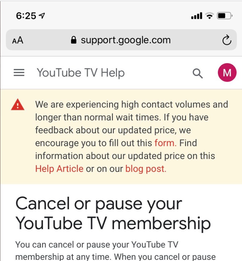 PHOTO Youtube TV Using Pop-Up To Prevent People From Cancelling