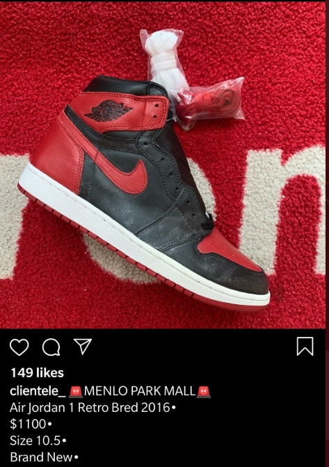 PHOTO Brand New Pair Of Air Jordan 1 Retro Bred Being Sold For $1100 At Menlo Park Mall