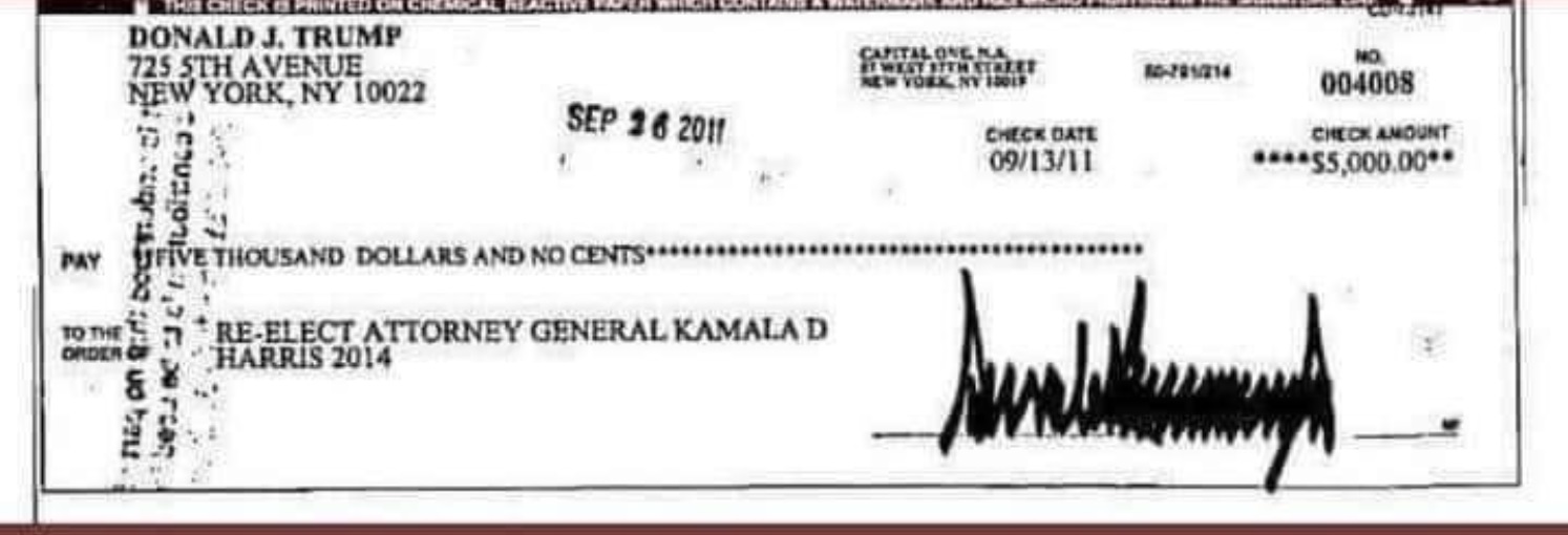 PHOTO Donald Trump Donated 5K To Kamala Harris In 2014