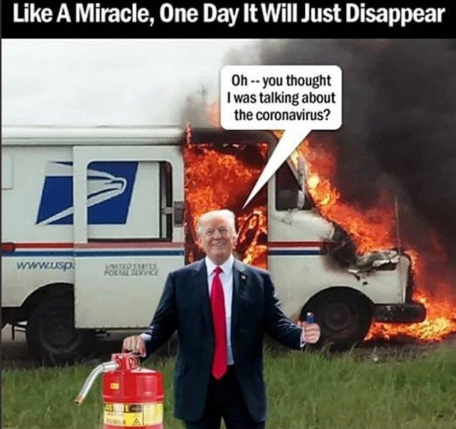 PHOTO Donald Trump Smiling As USPS Truck Burns