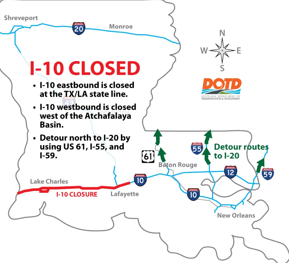 PHOTO I-10 East In Louisiana Closed For 115 Miles