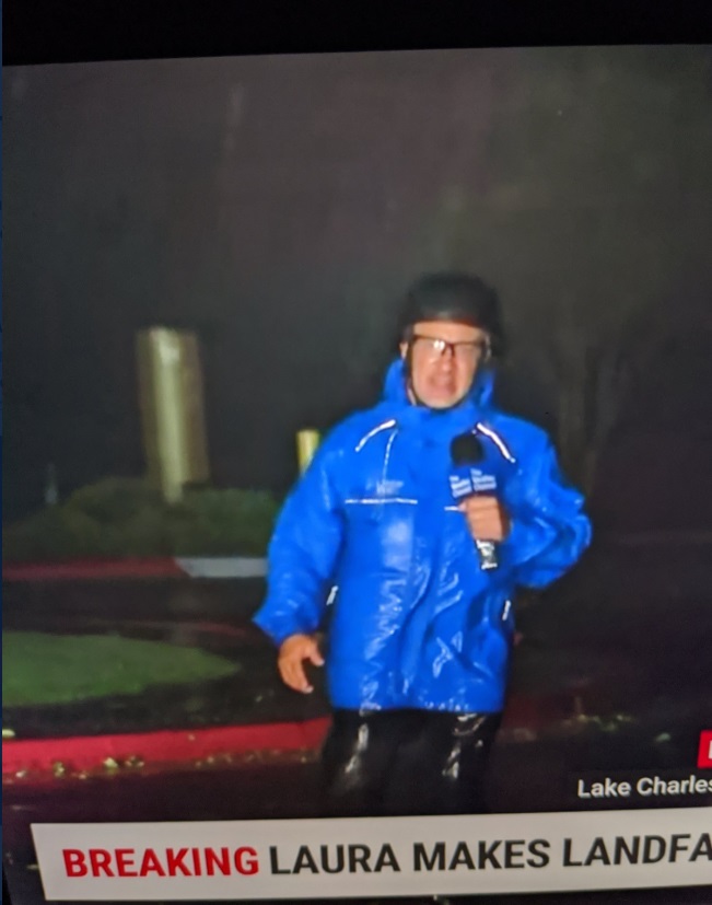 PHOTO Weather Man Wearing Helmet In Lake Charles To Protect From Hurricane Laura Winds