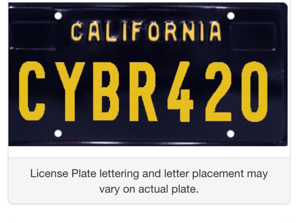 PHOTO California CYBR420 Vanity License Plate