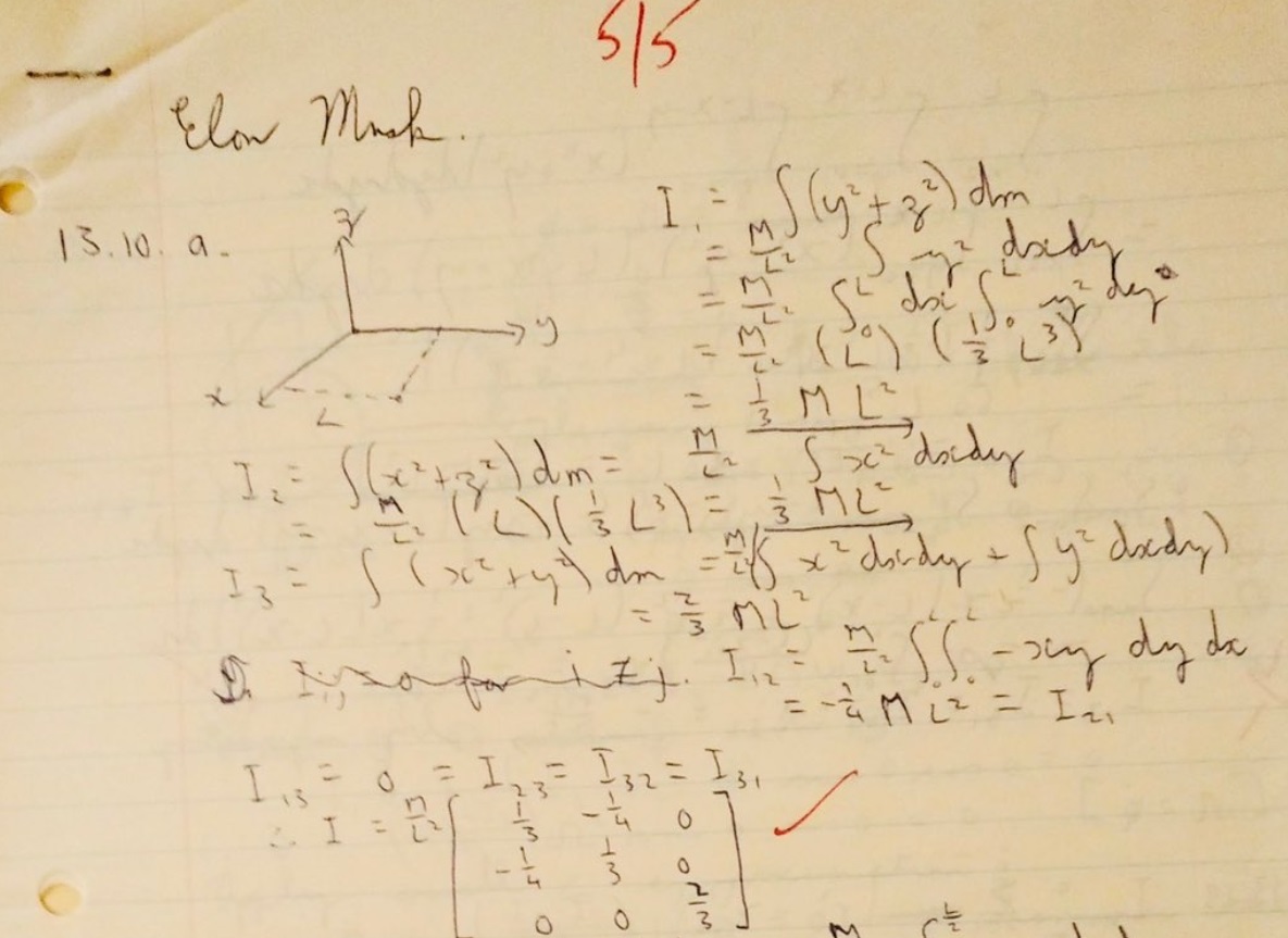 PHOTO Elon Musk's Physics Homework From College At Penn