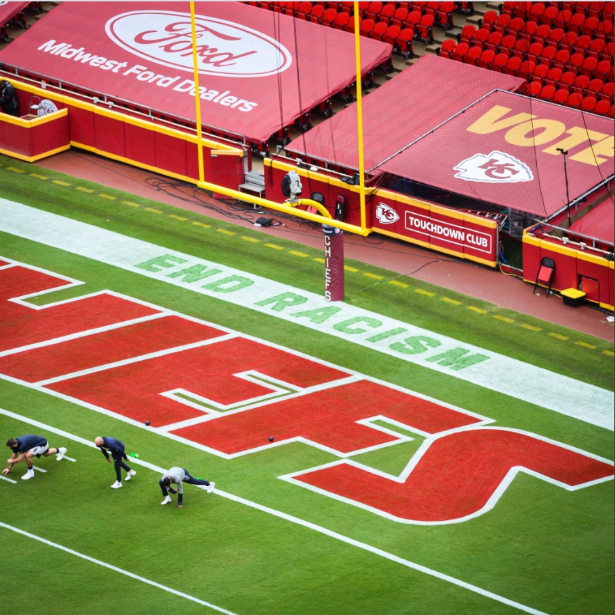 PHOTO End Racism Written In Endzone At Arrowhead Field