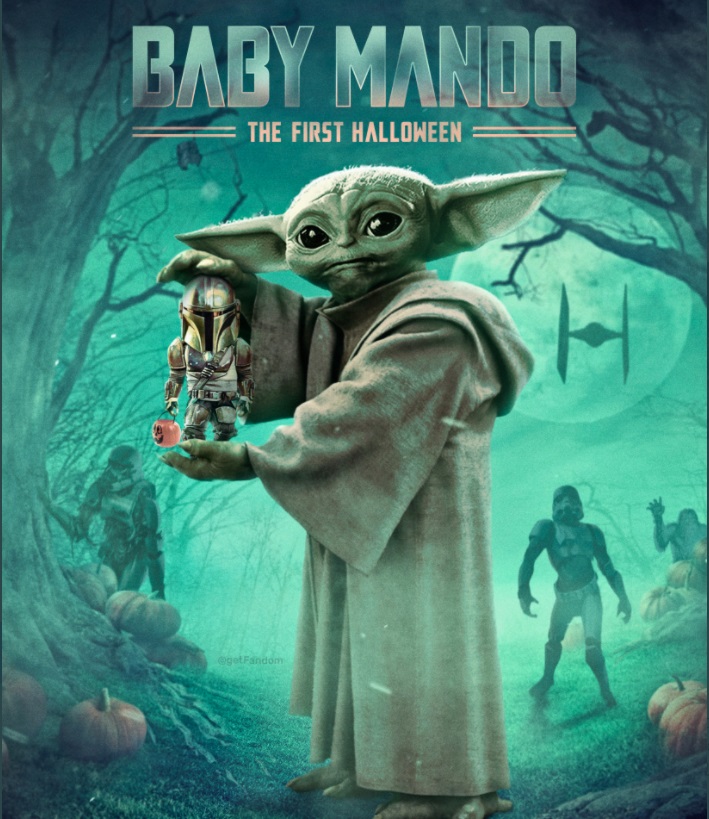 PHOTO Baby Mando The First Halloween Baby Yoda Movie Cover