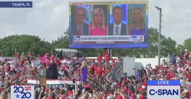 PHOTO Donald Trump Had Big Screen Playing Fox News At His Rally In Tampa Florida